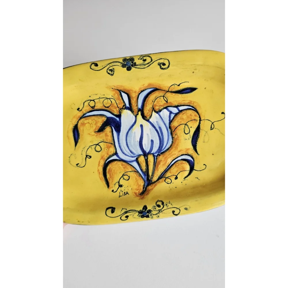 Vintage Giacomini Ceramiche Orvieto Hand Painted Ceramic Serving Dish / Wall Art